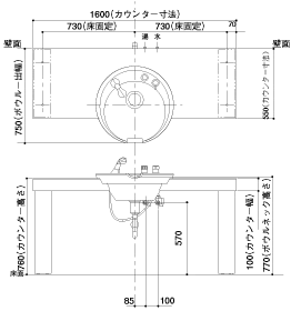 寸法図 1連の場合(M寸のみ)